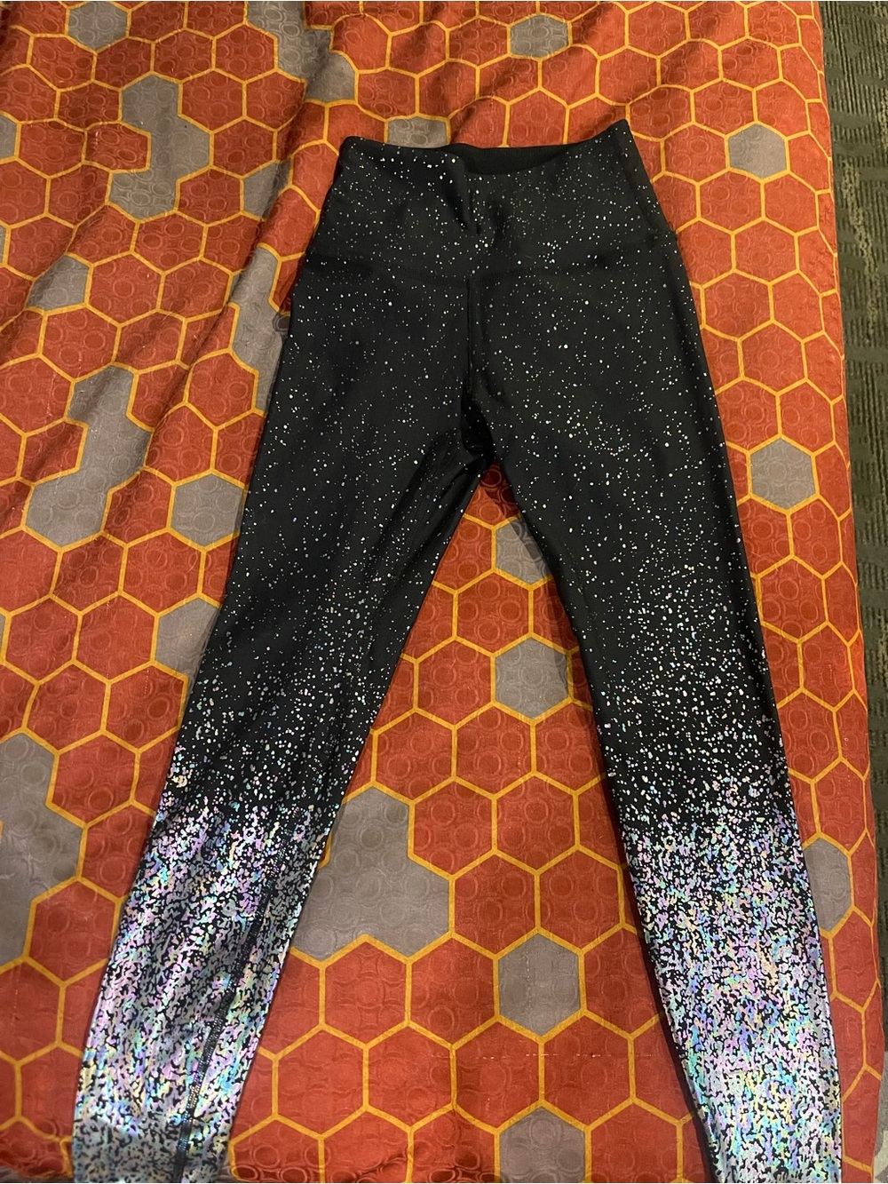 Girls Black Glitter Ombre Leggings with Holographic Sparkle